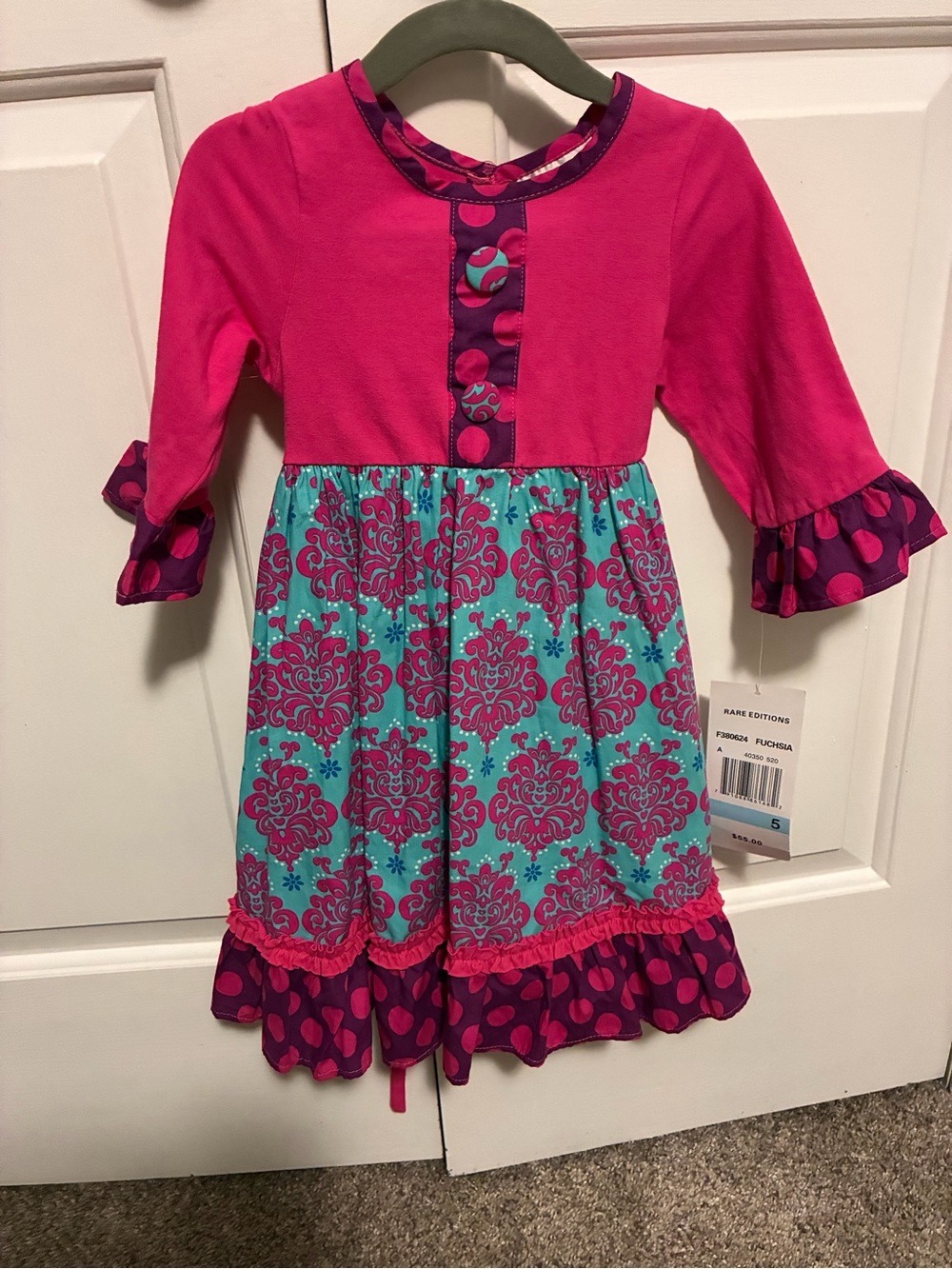 Rare Editions Fuchsia and Teal Ruffle Hem Dress